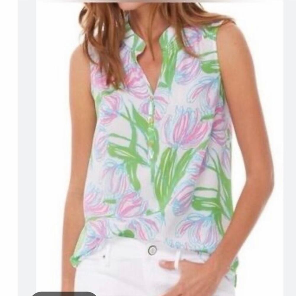 Lilly Pulitzer Houston Sleeveless Silk Ring the Bellboy tulip print too medium